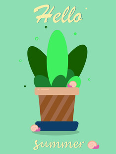 夏日仙人掌盆栽插画