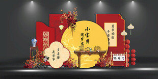 新中式宝宝生日宴背景