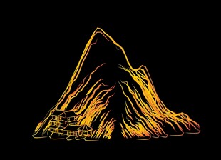 金色线条勾勒的山峰轮廓