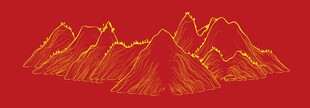 红色背景上的金色山峰