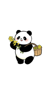手拿油菜花的可爱熊猫