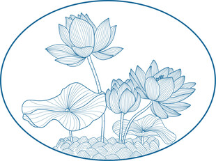 手绘荷花图案 矢量图