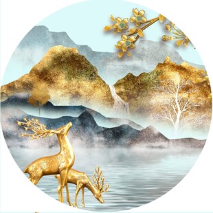 圆形金山麋鹿画