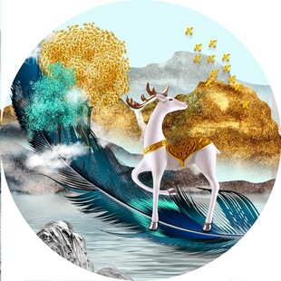  圆形抽象麋鹿金山画
