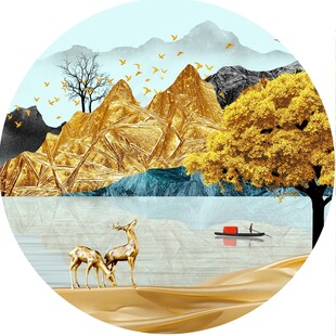 圆形金山麋鹿画