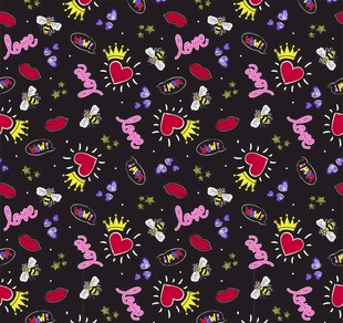 多彩爱心星星图案布料