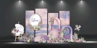 梦幻紫色系婚礼背景布置