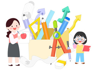 学习工具尺子圆规铅笔橡皮插画