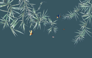 新中式手绘竹子竹林工笔花鸟花电