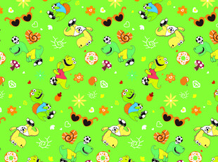 绿色卡通图案背景布料