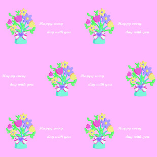 粉色背景多彩花卉图案