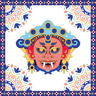 藏式精美护法神面具图案