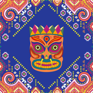 民族风彩色面具图案设计