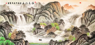 国画山水画靠山图富水长流