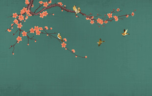 新中式电视背景墙壁纸花鸟墙纸