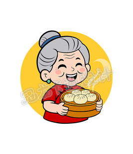 老奶奶端着热气腾腾的包子