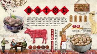 潮汕牛肉丸背景墙