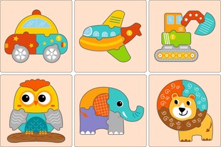 可爱卡通动物与交通工具图案