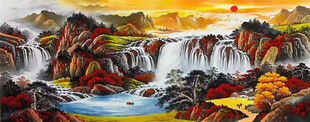 山水风景画国画鸿运当头