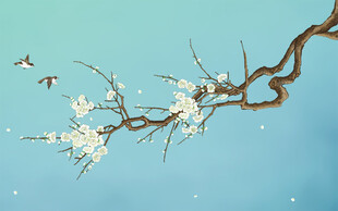 新中式工笔花鸟梅花背景墙装饰画