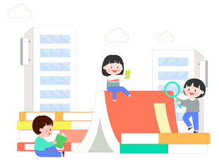 毕业季城市读书看书学习插画素材