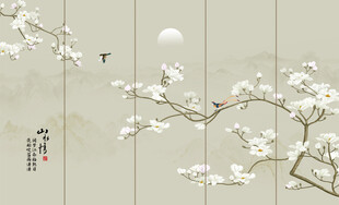新中式工笔花鸟画背景墙