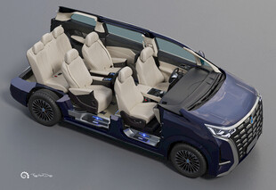 蓝色豪华MPV车内座椅展示