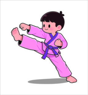 练习跆拳道的可爱卡通小孩