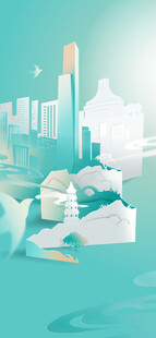 纸雕城市蒂芙尼蓝