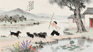 江南水乡水墨画