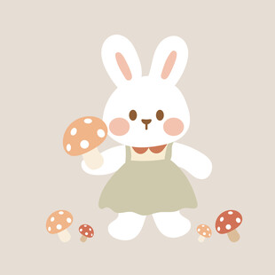 可爱白兔手持蘑菇插画