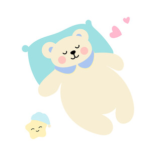 小熊惬意躺卧伴爱心