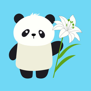熊猫手持百合花