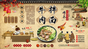 牛肉拌面背景墙