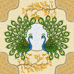 孔雀刺绣图案