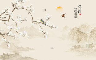 新中式工笔兰花花鸟画背景墙