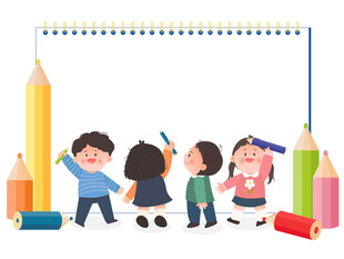 儿童学习彩色铅笔备忘录文具插画