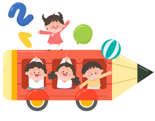 儿童铅笔火车火箭玩耍教育类插画