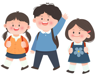 扁平儿童去上学打招呼教育类插画