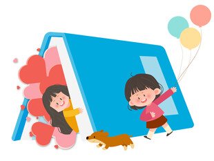 卡通扁平化儿童玩耍捉迷藏教育类