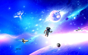 梦幻太空宇航员遨游场景