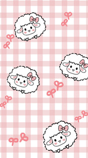 粉色小绵羊卡通可爱的格子背景