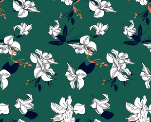绿色背景白色花卉图案