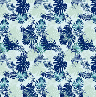 蓝白热带植物花纹图案