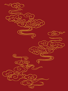 红色背景上的金色祥云图案