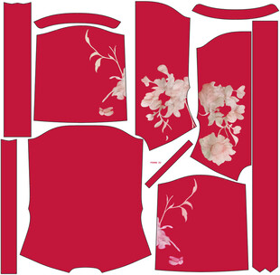 中式红底花卉服饰图案设计