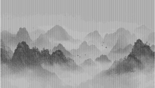 线条水墨群山意境图
