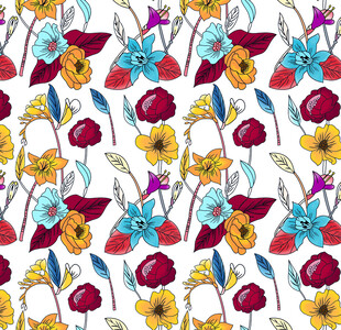 多彩花卉无缝图案背景