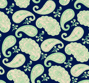 蓝底清新佩斯利花纹图案