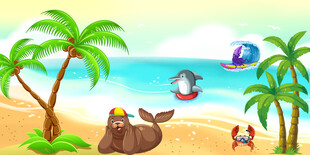 卡通沙滩海景背景